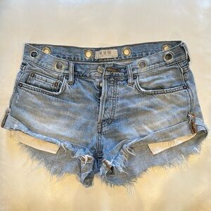 Free People Revolve Sashed & Relaxed Denim Grommet Distressed Cutoff Den…